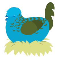 A cerulean and olive chicken with a half-lace pattern