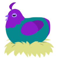 A teal and violet chicken with a head pattern