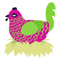 Dragon, a fuchsia and grass chicken with a lace pattern