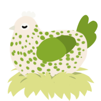 A cream and chartreuse chicken with a speckle pattern