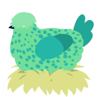 A spring and turquoise chicken with a speckle pattern