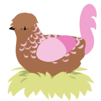 A brown and pink chicken with a half-lace pattern