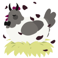 A white and grey chicken with a head pattern