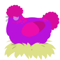 A amethyst and fuchsia chicken with a neck-speckle pattern