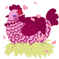 A pink and maroon chicken with a lace pattern