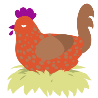 A vermilion and brown chicken with a speckle pattern