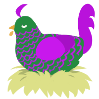 A viridian and amethyst chicken with a lace pattern