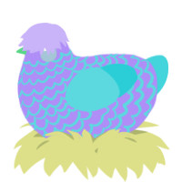 A lilac and aqua chicken with a lace pattern