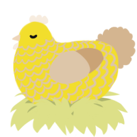 A yellow and beige chicken with a lace pattern