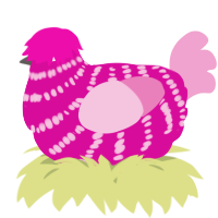 A fuchsia and pink chicken with a bar pattern
