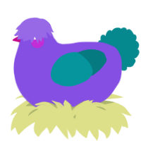 A blurple and teal chicken