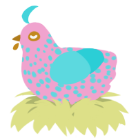 A pink and aqua chicken with a speckle pattern