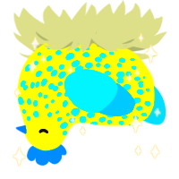 IKEA, a yellow and cerulean chicken with a speckle pattern