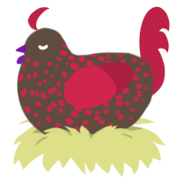 A bark and crimson chicken with a speckle pattern