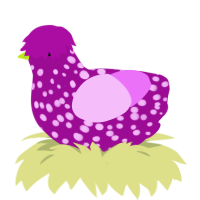 A plum and lavender chicken with a speckle pattern