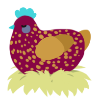 A maroon and gold chicken with a speckle pattern
