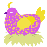 Flower, a orchid and yellow chicken with a speckle pattern
