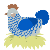 A silver and ultramarine chicken with a lace pattern