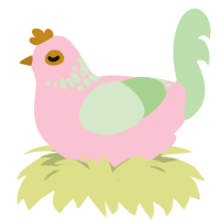 Ross, a rose and gluppy chicken with a neck-speckle pattern