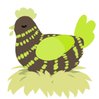 A bark and lime chicken with a bar pattern