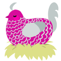 Glitter Glue, a fuchsia and silver chicken with a lace pattern