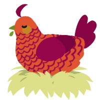 A vermilion and maroon chicken with a lace pattern