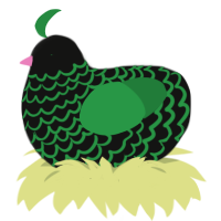 Lizard boi, a black and viridian chicken with a lace pattern