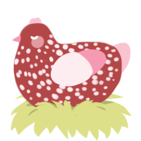 Valentine, a red and rose chicken with a speckle pattern