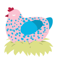 A rose and cerulean chicken with a speckle pattern
