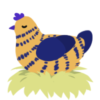 joltik, a honey and navy chicken with a bar pattern