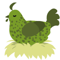globert, a chartreuse and olive chicken with a speckle pattern