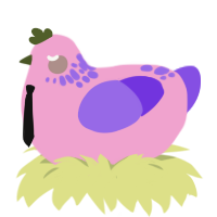 Glitterian, a pink and blurple chicken with a neck-speckle pattern