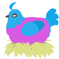 A orchid and sky chicken with a head pattern