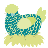 A teal and lemon chicken with a lace pattern