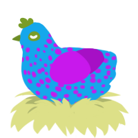 A sky and amethyst chicken with a speckle pattern