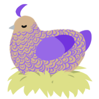 A beige and blurple chicken with a double-lace pattern