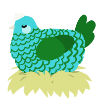 A aqua and leaf chicken with a lace pattern