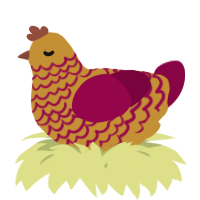 A gold and maroon chicken with a lace pattern