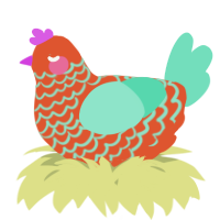 A vermilion and mint chicken with a lace pattern