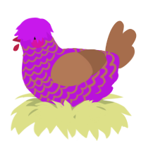 A amethyst and brown chicken with a lace pattern