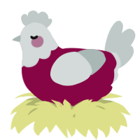 A maroon and silver chicken with a head pattern