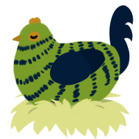 A chartreuse and tumblr chicken with a bar pattern