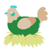 A viridian and beige chicken with a head pattern