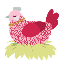 A rose and crimson chicken with a double-lace pattern