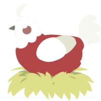 A red and white chicken with a head pattern