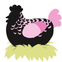 Impatiens, a sable and pink chicken with a half-lace pattern