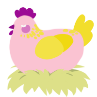 A rose and yellow chicken with a neck-speckle pattern