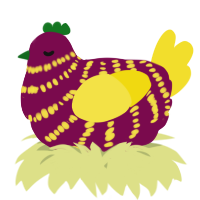 A wine and yellow chicken with a bar pattern