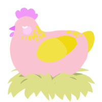 A rose and yellow chicken with a neck-speckle pattern