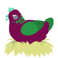 A wine and viridian chicken with a neck-speckle pattern